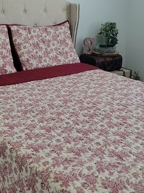 Bee & Willow French Country Classic Vintage Print Toile Floral Quilt/3 Shams